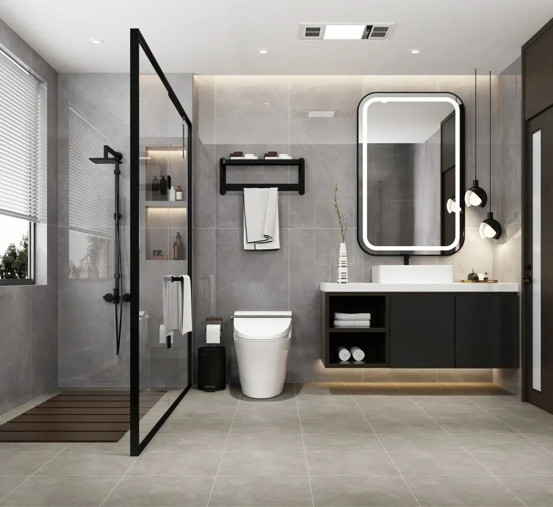 918博天堂干湿疏散的卫浴间地砖装修效果图